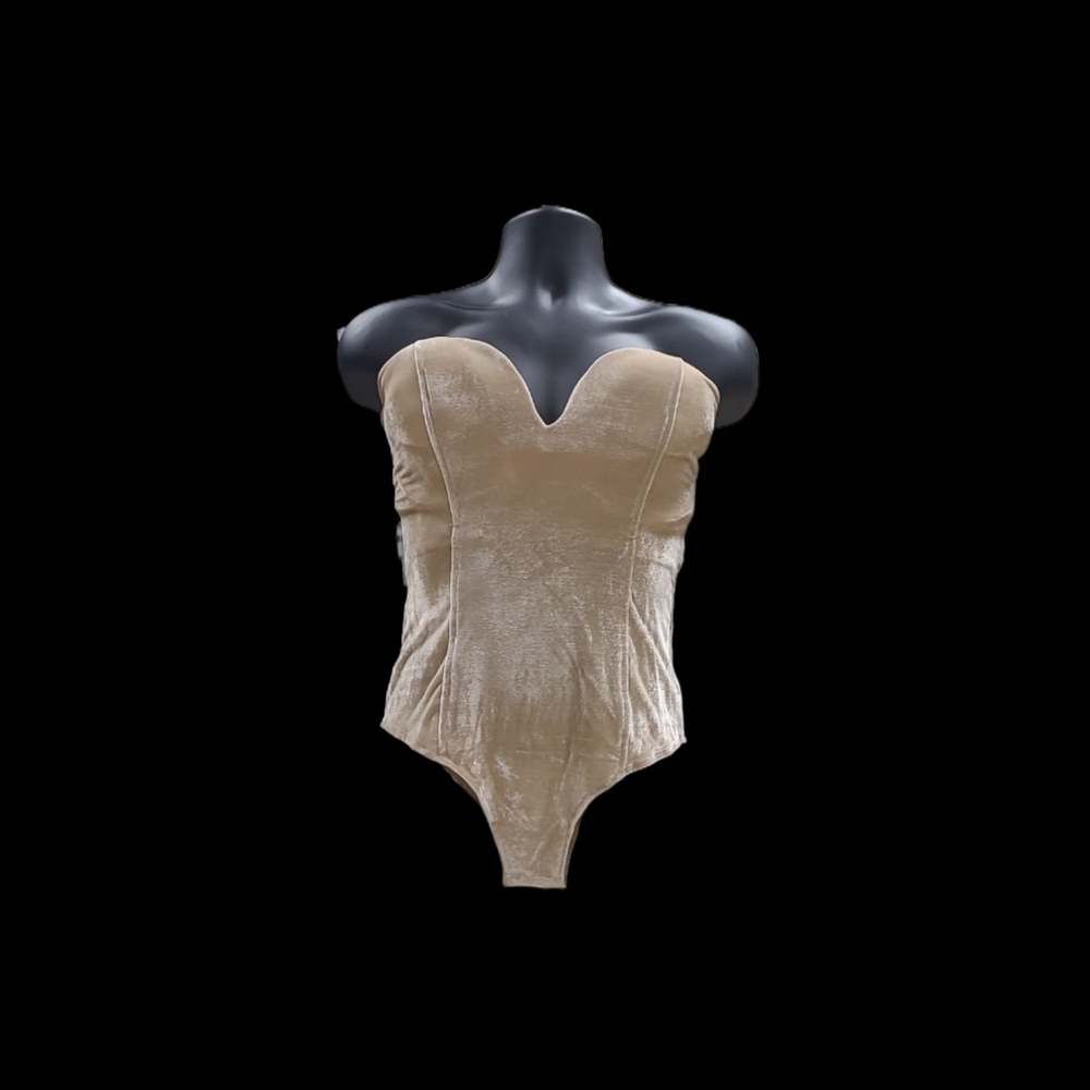 Ladies Beige Faux Velvet Lace up Body Suit